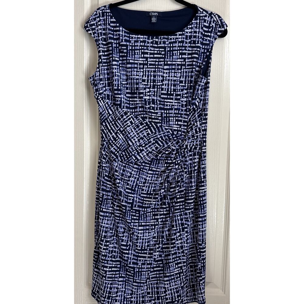 CHAPS - Sheath Sleeveless, Wrap, Navy Blue Stretch Dress, Size Large